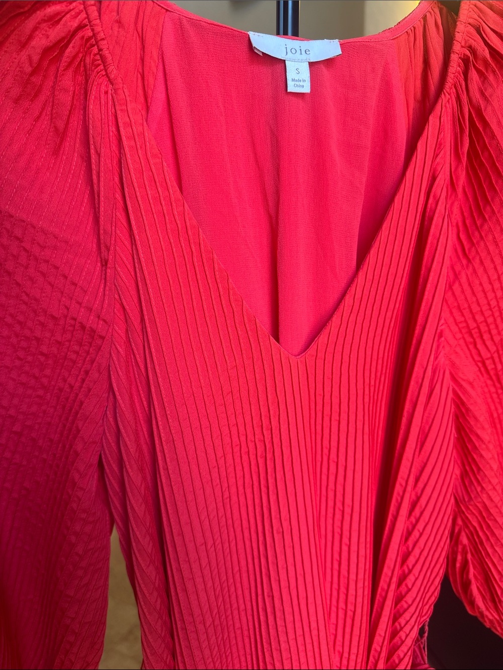 Joie Dark Coral V-Neck Midi Wrap Dress with Self-Tie Belt